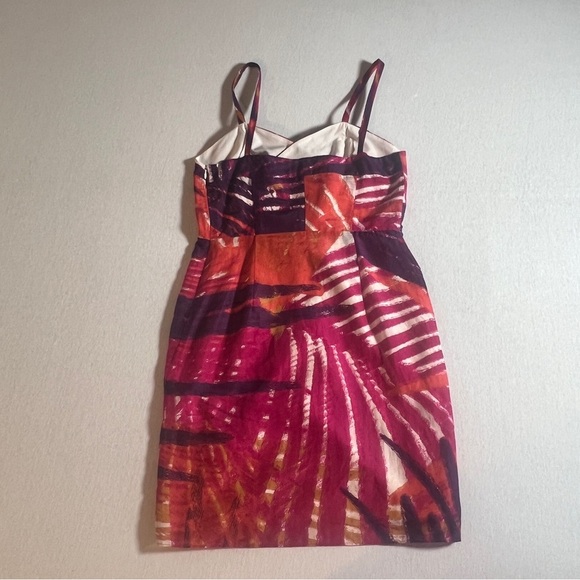 Y2K Banana Republic Silk Blend Summer Dress in Pink + Purple Palm Print, Size 6 - Picture 2 of 8